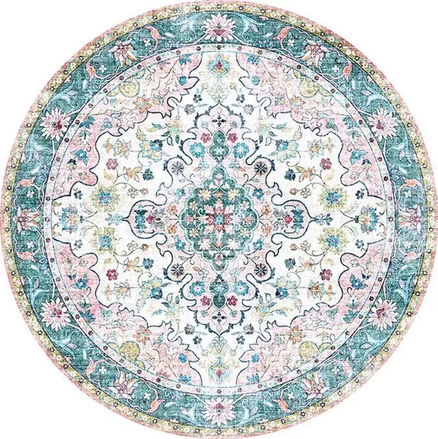 Fraai Rond vintage vloerkleed Lily Oriental Blauw Roze Ø 160cm