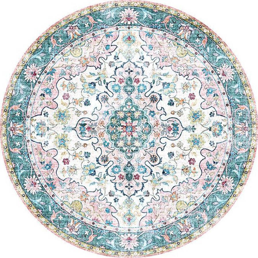 Fraai Rond vintage vloerkleed Lily Oriental Blauw Roze Ø 200cm