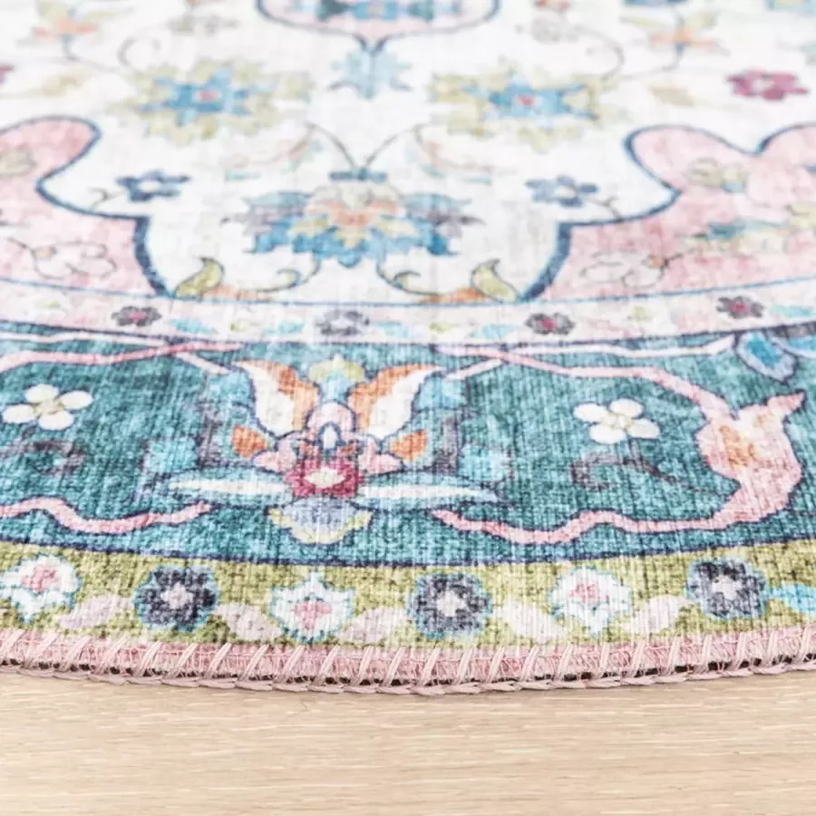 Fraai Rond vintage vloerkleed Lily Oriental Blauw Roze Ø 240cm