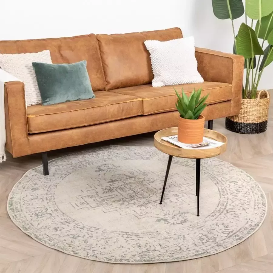 Fraai Rond vintage vloerkleed – Spring Ethnic Creme Groen Ø 200cm