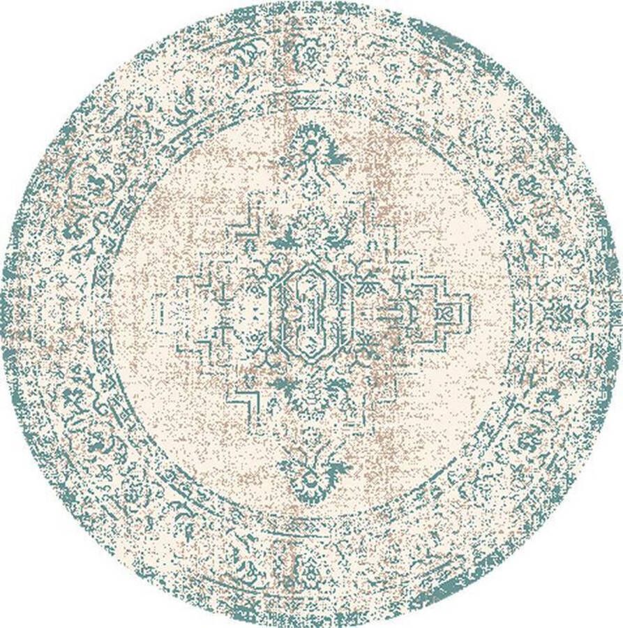 Fraai Rond vintage vloerkleed – Spring Ethnic Creme Groen Ø 240cm
