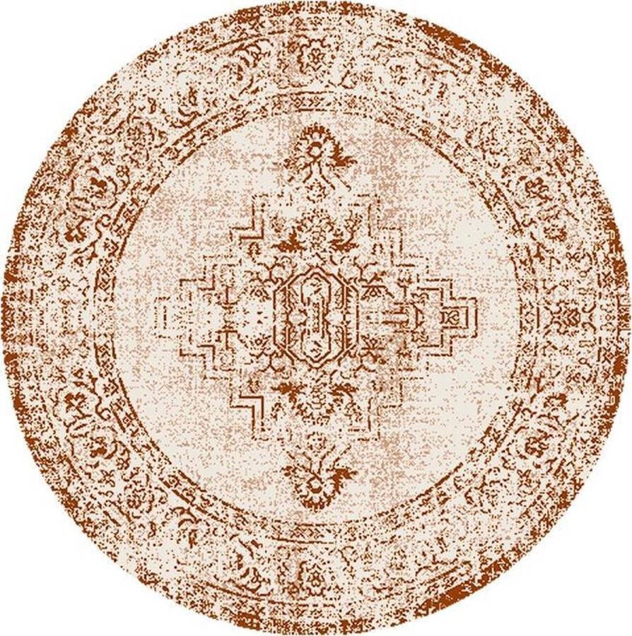 Fraai Rond vintage vloerkleed – Spring Ethnic Creme Terra Ø 120cm