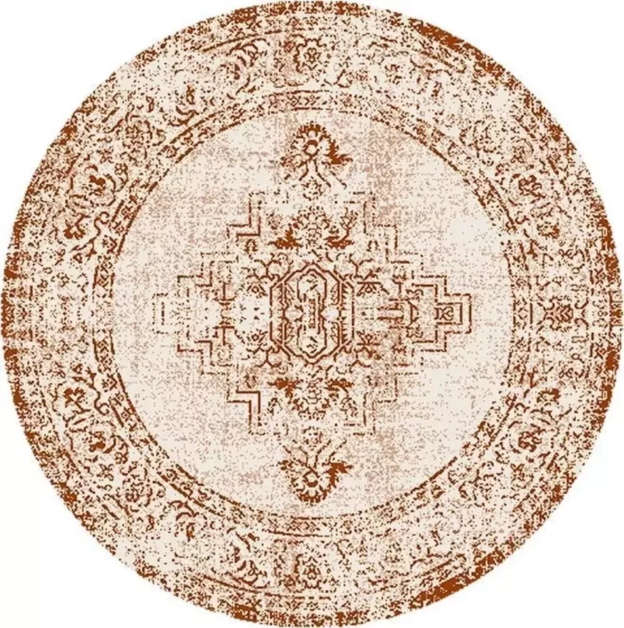 Fraai Rond vintage vloerkleed – Spring Ethnic Creme Terra Ø 120cm