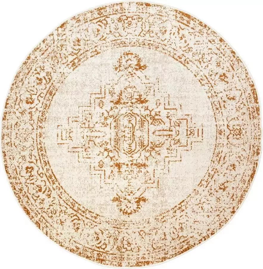 Fraai Rond vintage vloerkleed – Spring Ethnic Creme Terra Ø 200cm