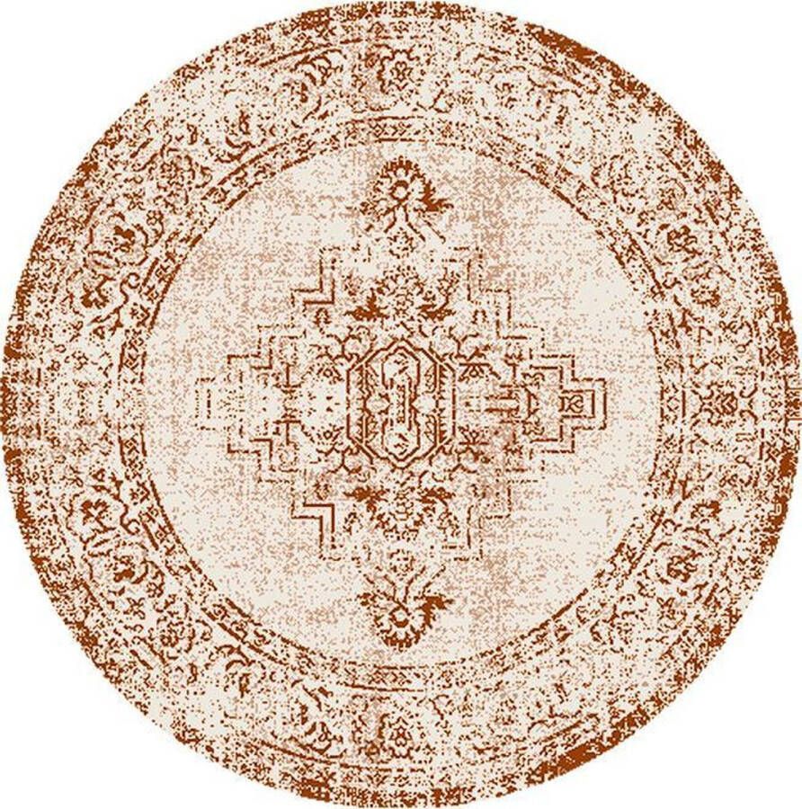 Fraai Rond vintage vloerkleed – Spring Ethnic Creme Terra Ø 240cm