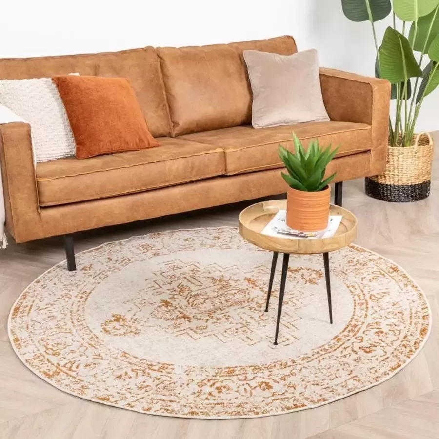 Fraai Rond vintage vloerkleed – Spring Ethnic Creme Terra Ø 240cm