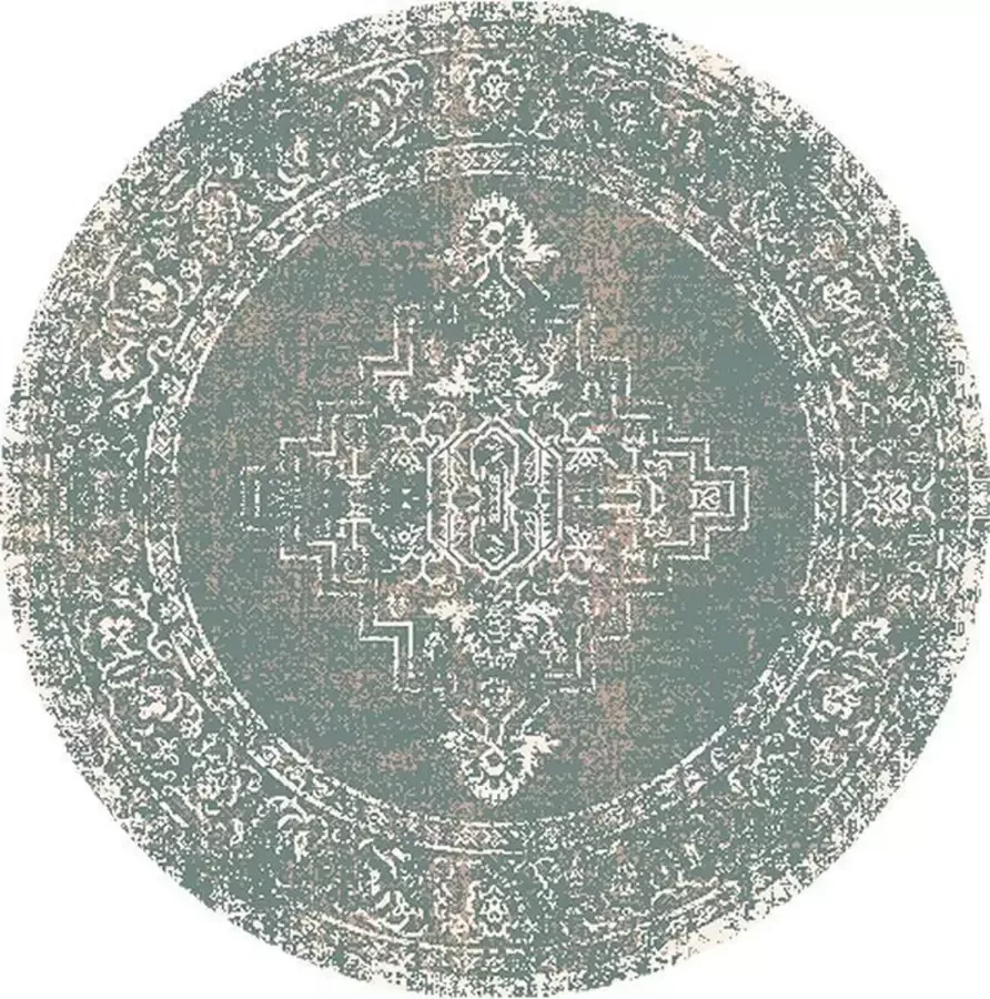 Fraai Rond vintage vloerkleed – Spring Ethnic Groen Creme Ø 240cm