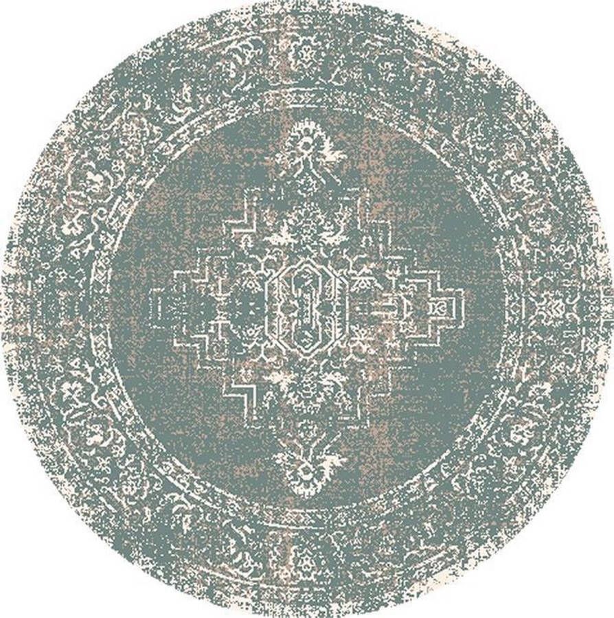 Fraai Rond vintage vloerkleed – Spring Ethnic Groen Creme Ø 280cm