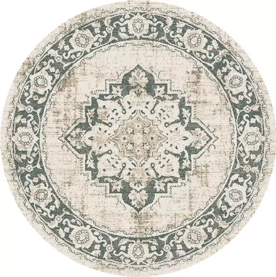 Fraai Rond vintage vloerkleed – Spring Medaillon Creme Groen Ø 280cm