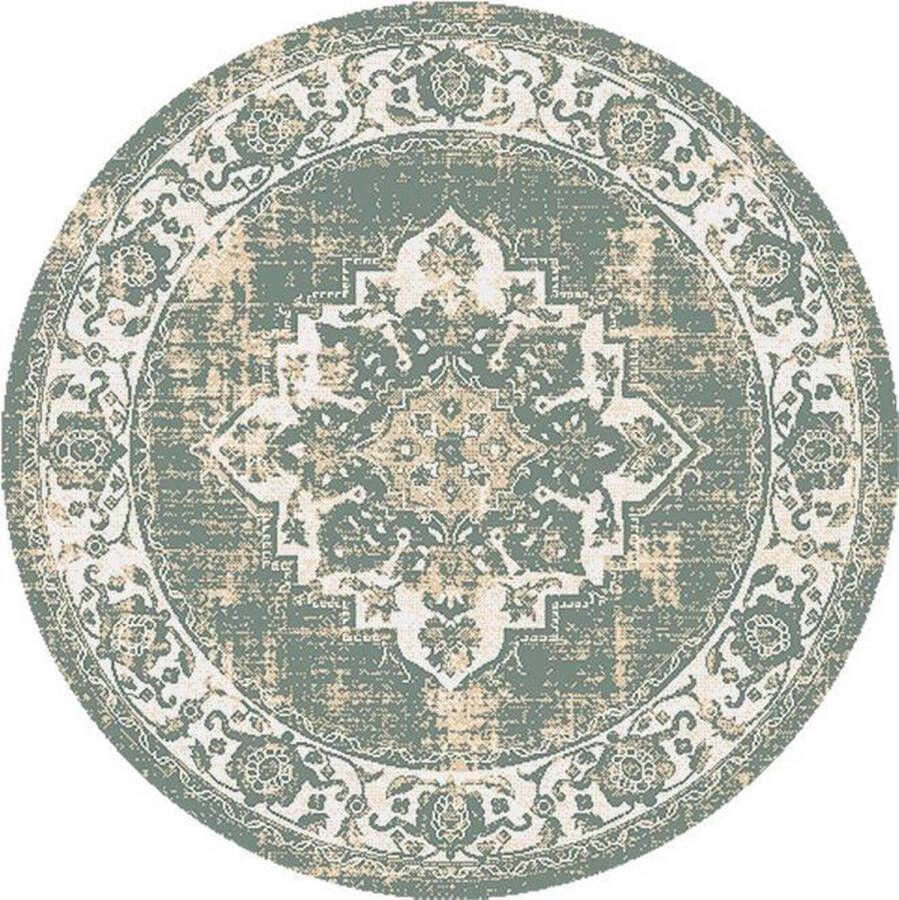 Fraai Rond vintage vloerkleed – Spring Medaillon Groen Creme Ø 100cm