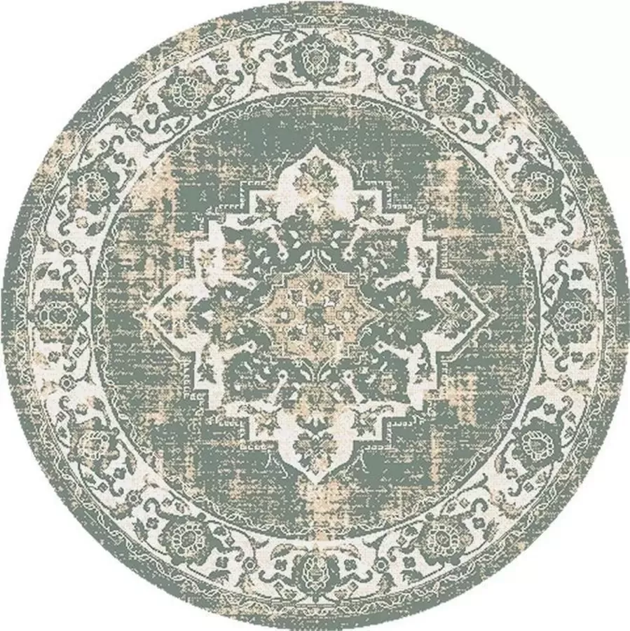Fraai Rond vintage vloerkleed – Spring Medaillon Groen Creme Ø 200cm