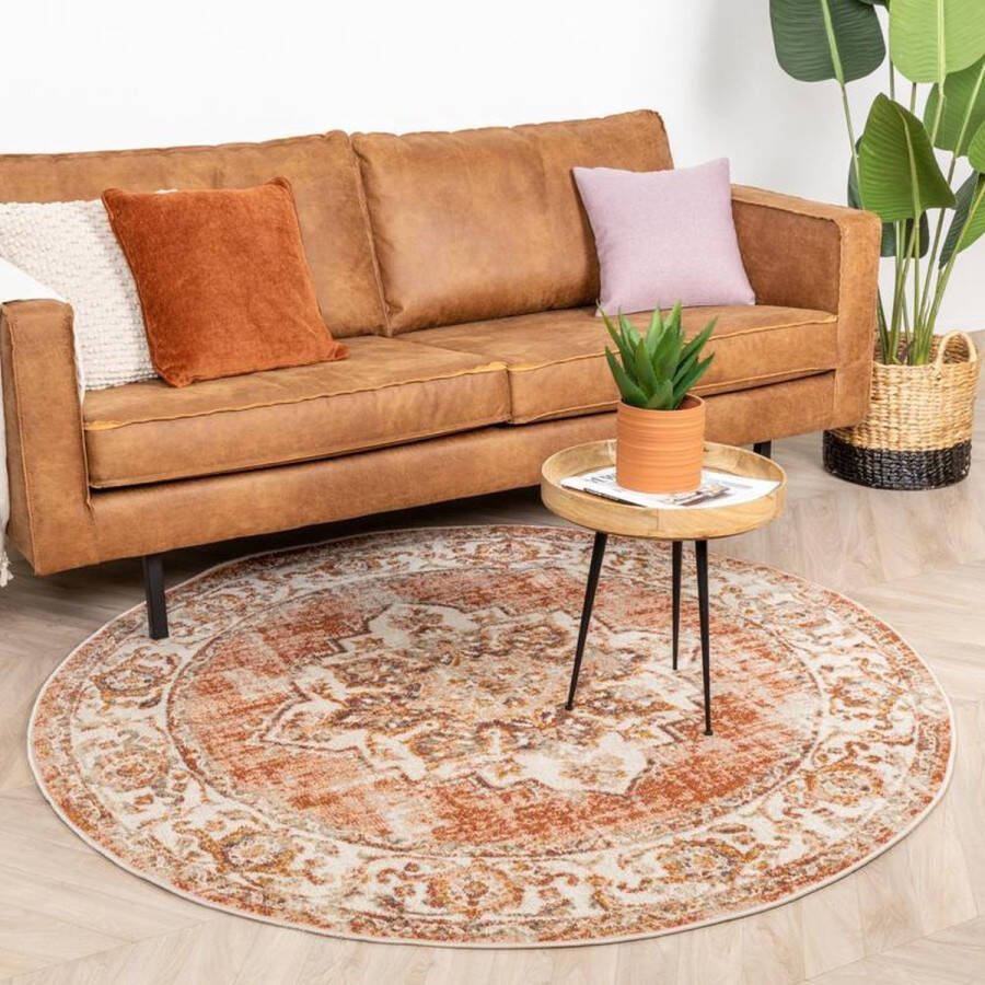 Fraai Rond vintage vloerkleed – Spring Medaillon Terra Creme Ø 240cm