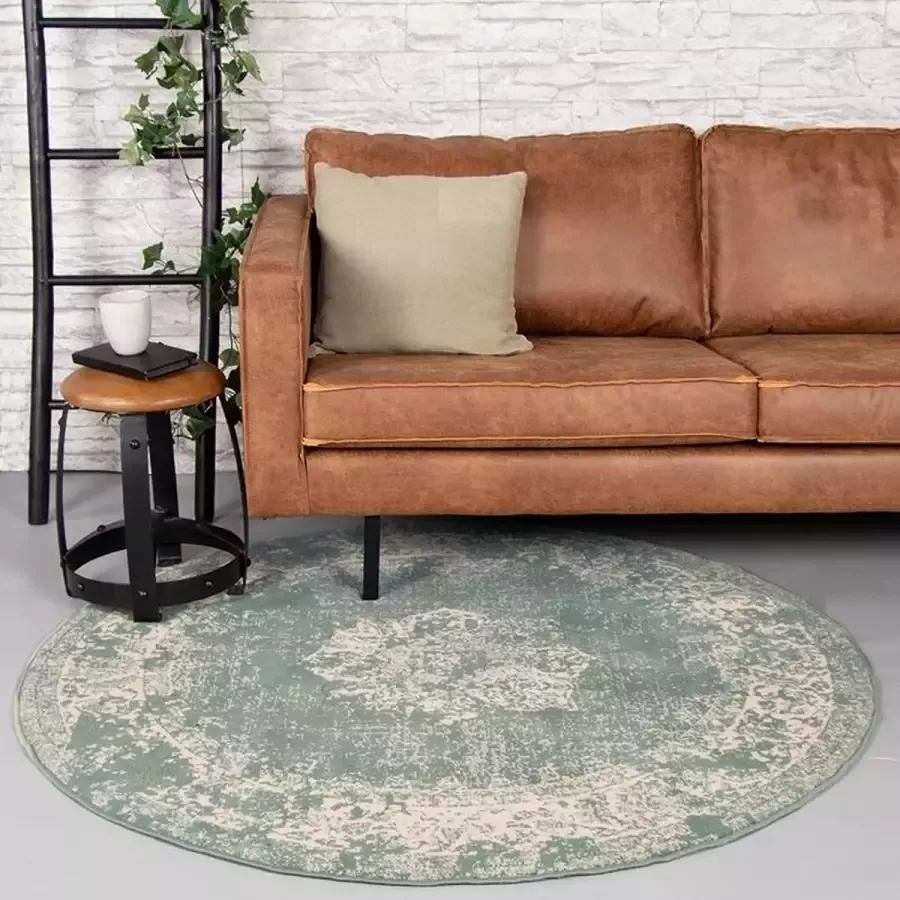 Fraai Rond vintage vloerkleed Wonder Groen Ø 150cm