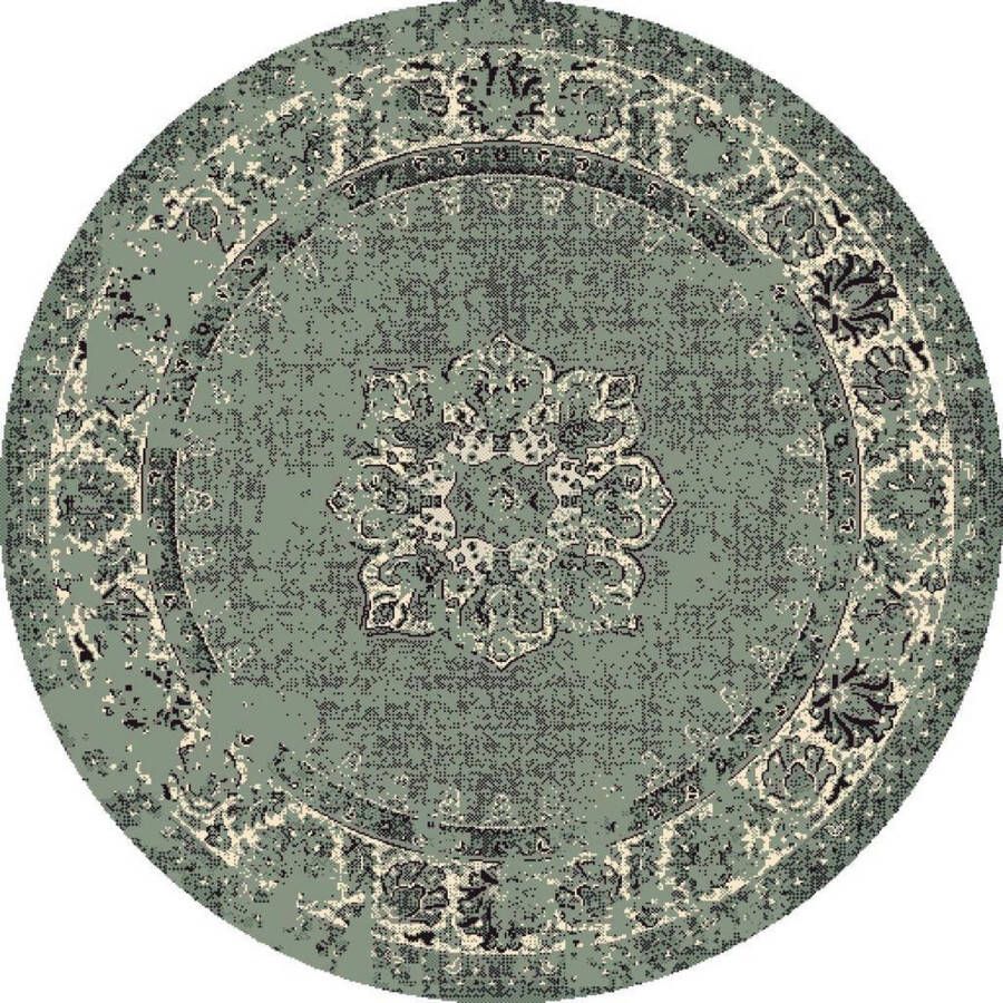 Fraai Rond vintage vloerkleed Wonder Groen Zwart Ø 150cm