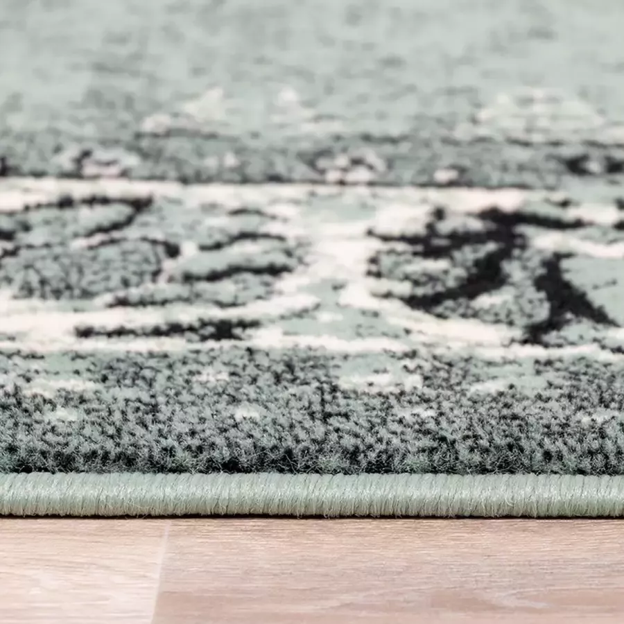 Fraai Rond vintage vloerkleed Wonder Groen Zwart Ø 180cm