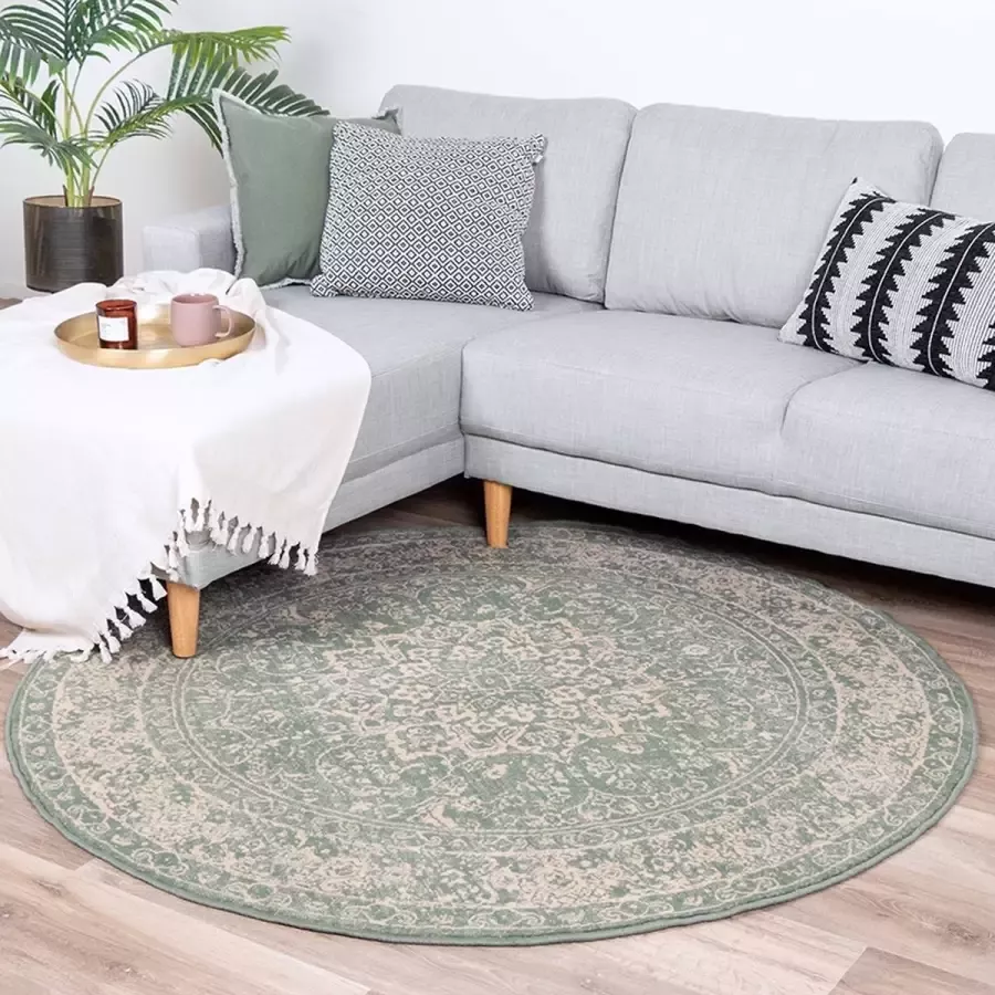 Fraai Rond vintage vloerkleed Wonder Oriental Groen Ø 100cm