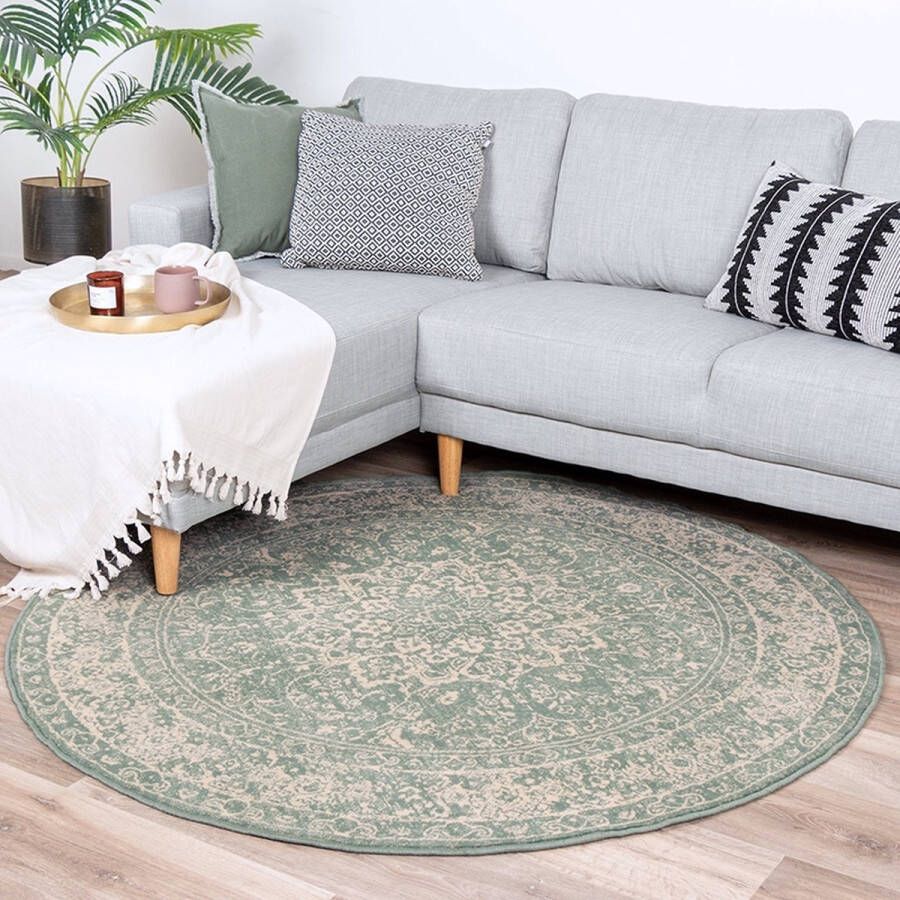 Fraai Rond vintage vloerkleed Wonder Oriental Groen Ø 100cm