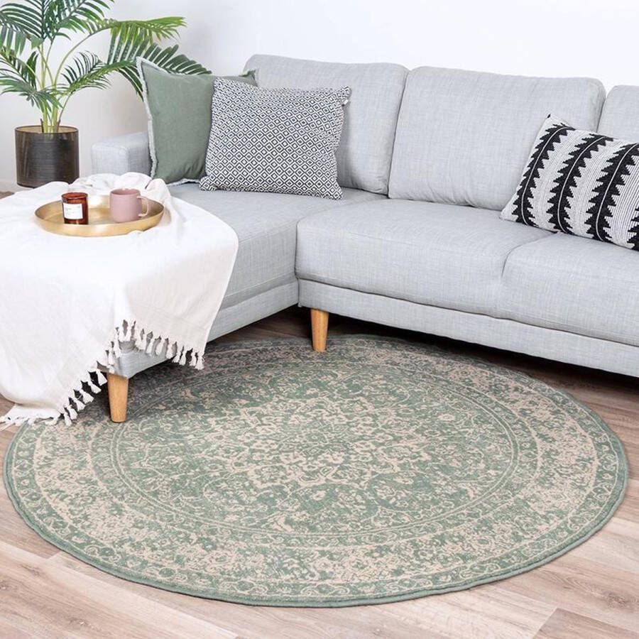 Fraai Rond vintage vloerkleed Wonder Oriental Groen Ø 220cm
