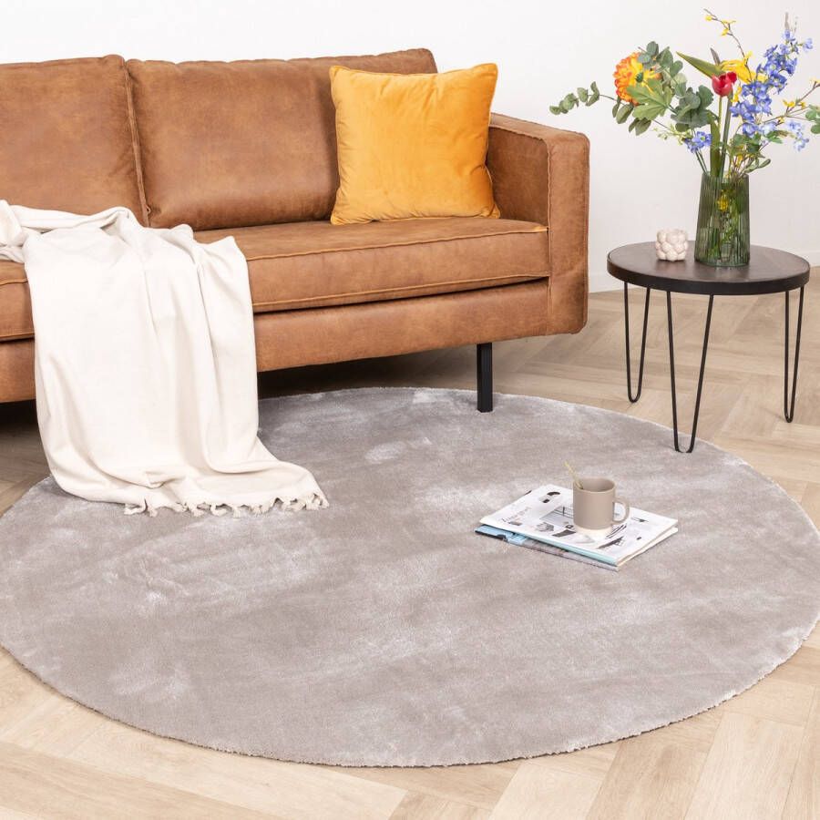 Fraai Rond wasbaar viscose vloerkleed Vive Grijs Ø 200cm