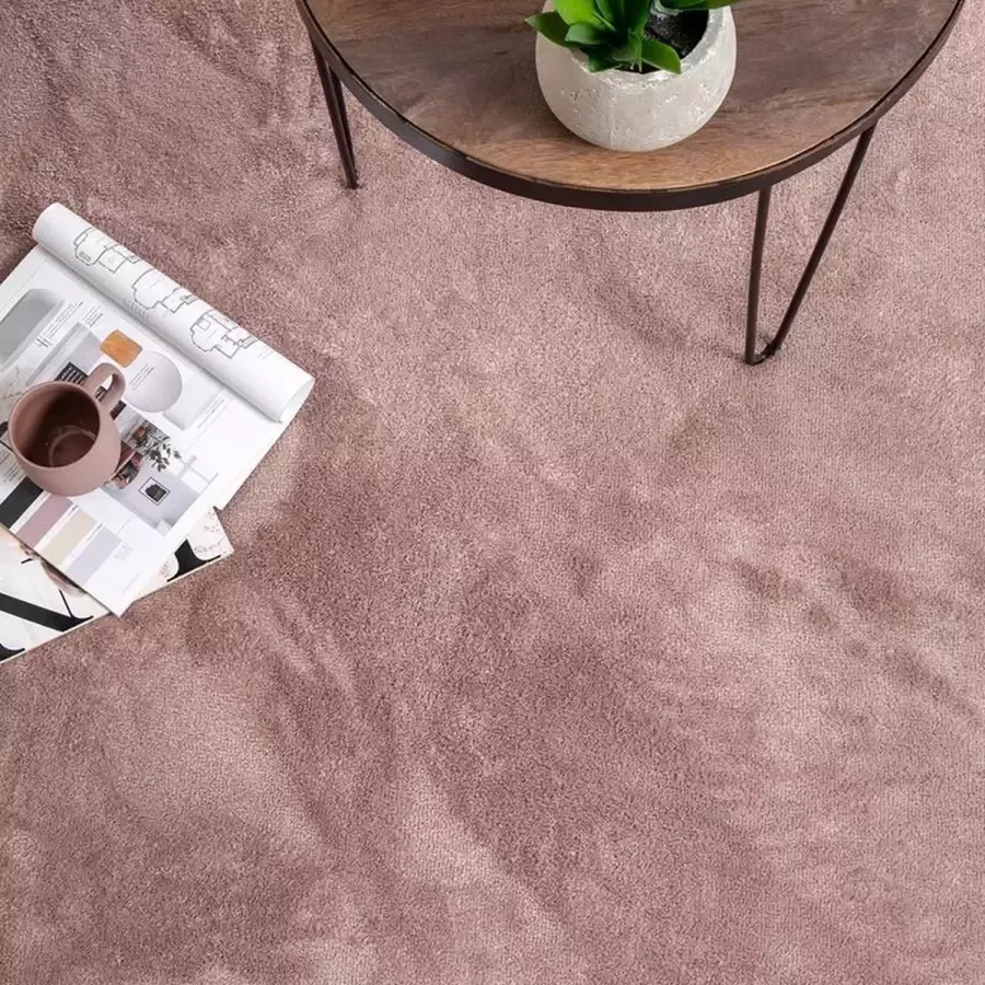 Fraai Rond wasbaar viscose vloerkleed Vive Oudroze Ø 200cm