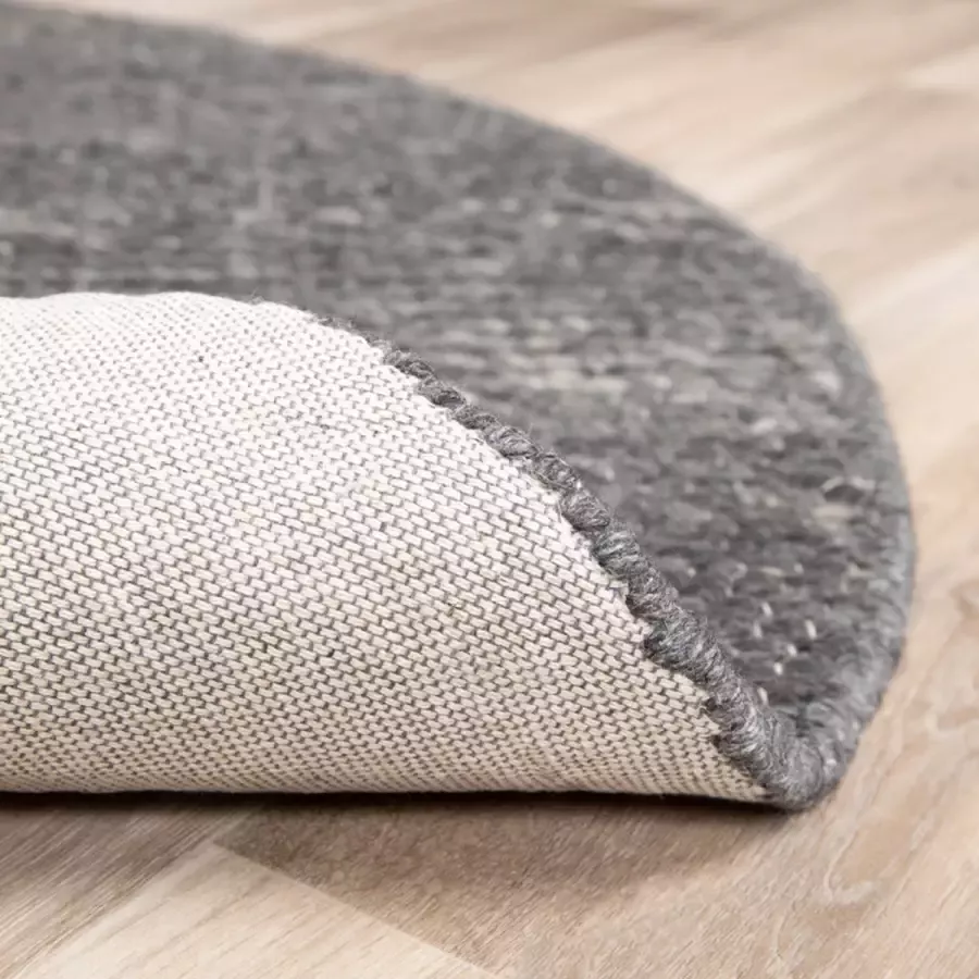 Fraai Rond wollen vloerkleed Feline Antraciet Gemeleerd Ø 120cm