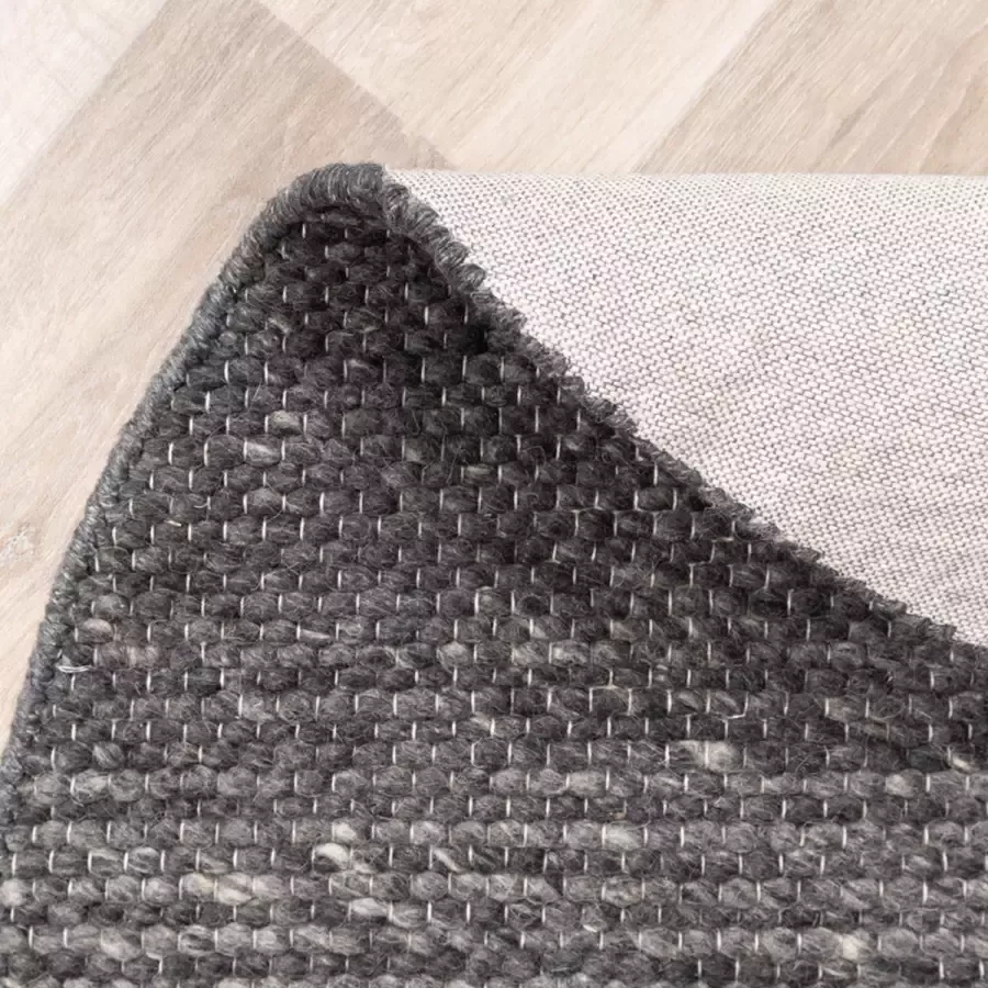 Fraai Rond wollen vloerkleed Feline Antraciet Gemeleerd Ø 120cm