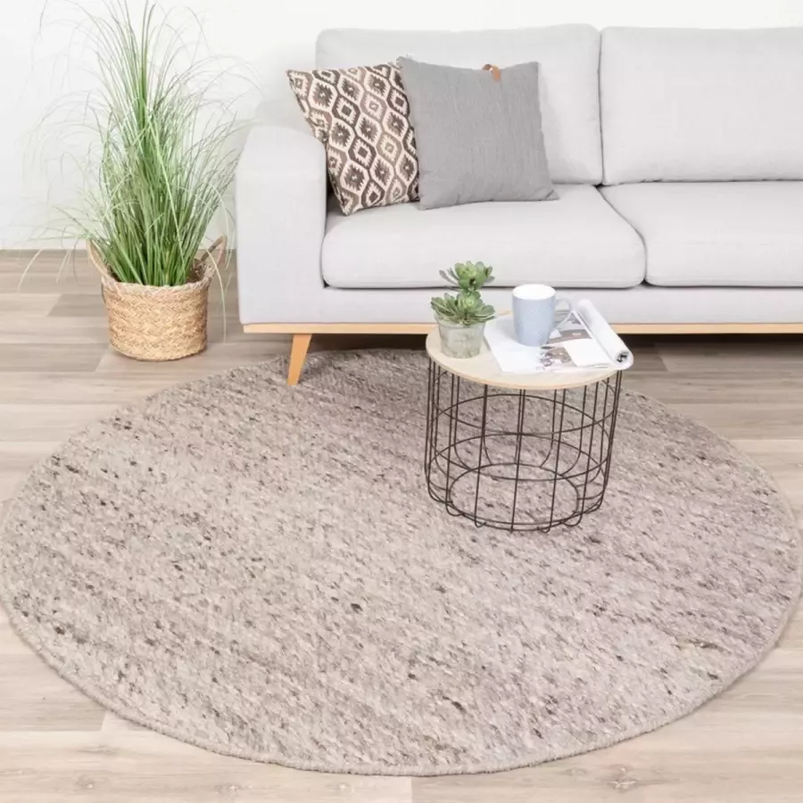 Fraai Rond wollen vloerkleed Feline Bruin Gemeleerd Ø 120cm