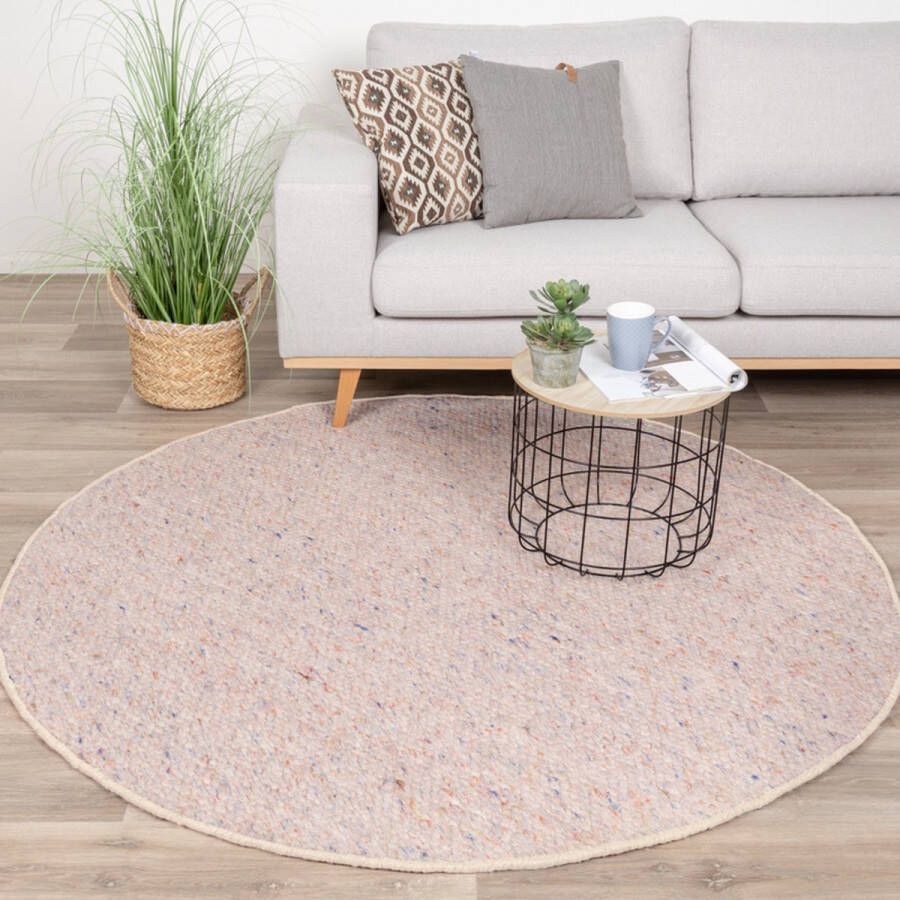 Fraai Rond wollen vloerkleed Feline Pastel Ø 100cm