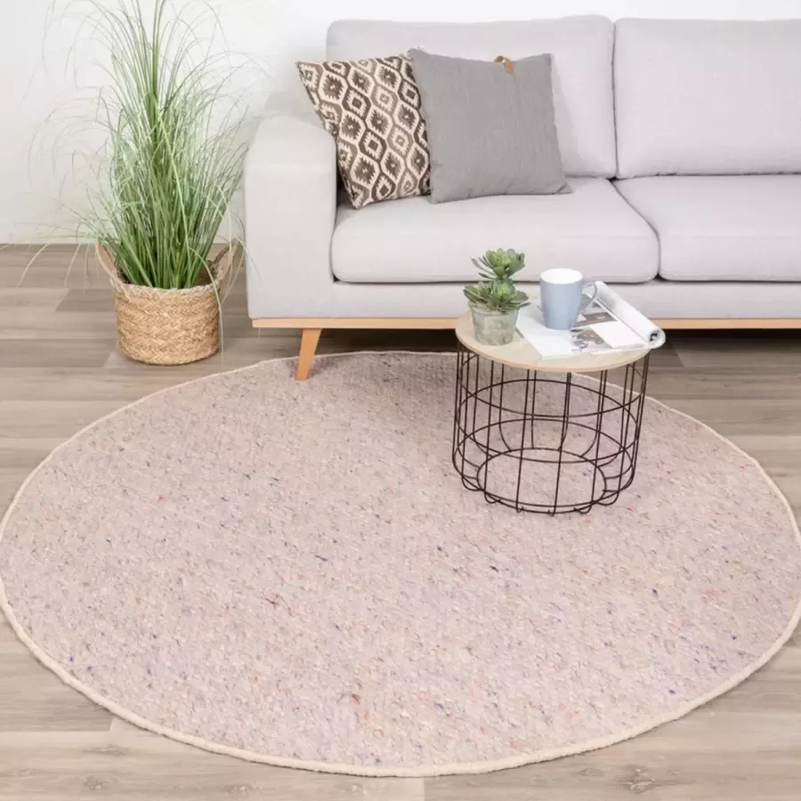 Fraai Rond wollen vloerkleed Feline Pastel Ø 100cm