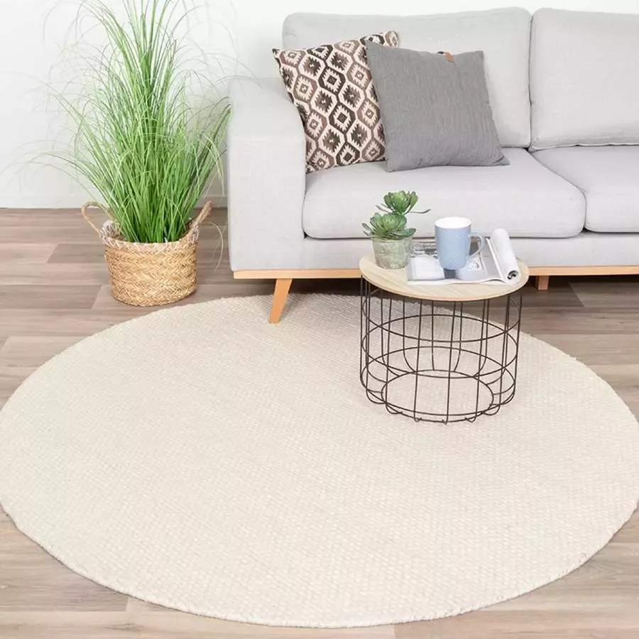 Fraai Rond wollen vloerkleed Feline Wit Ø 100cm