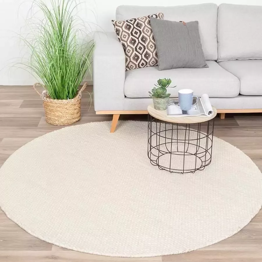 Fraai Rond wollen vloerkleed Feline Wit Ø 80cm