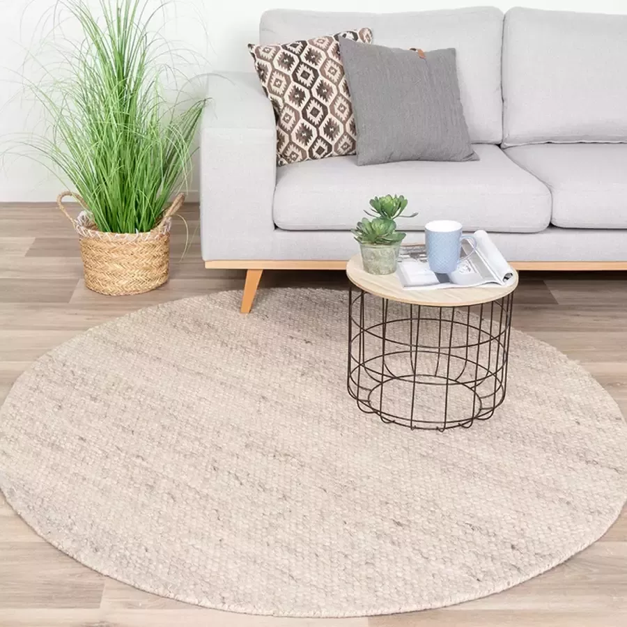 Fraai Rond wollen vloerkleed Feline Wit Gemeleerd Ø 120cm