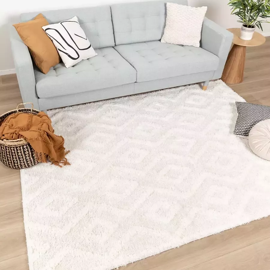 Fraai Scandinavisch vloerkleed Lova Diamond Crème 80x150cm