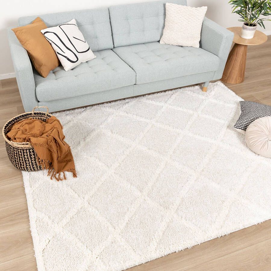 Fraai Scandinavisch vloerkleed Lova Lines Crème 80x150cm