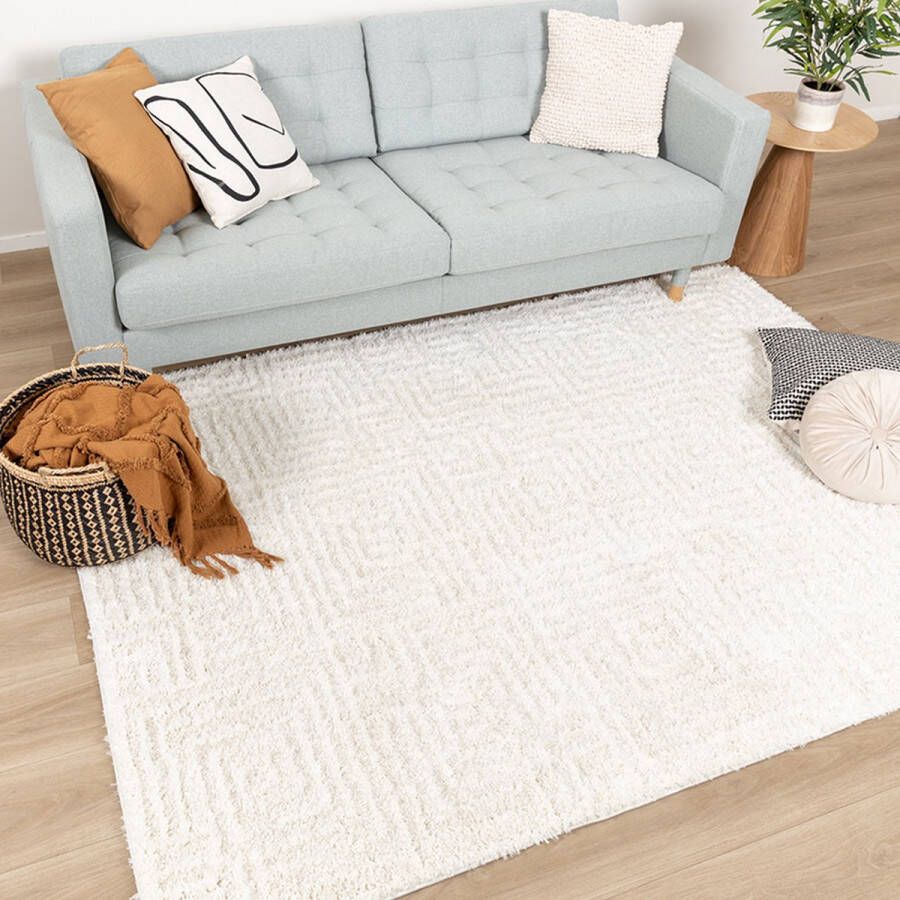 Fraai Scandinavisch vloerkleed Lova Maze Crème 80x150cm