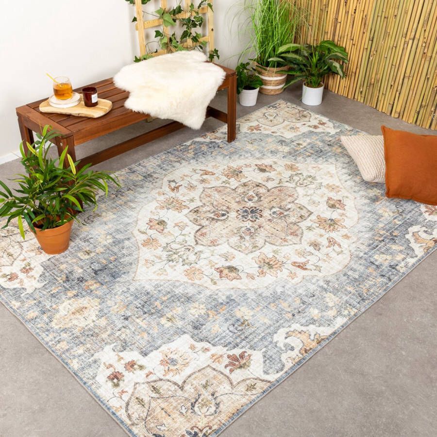 Fraai Vintage buitenkleed Santo Mandala Blauw Grijs 160x230cm