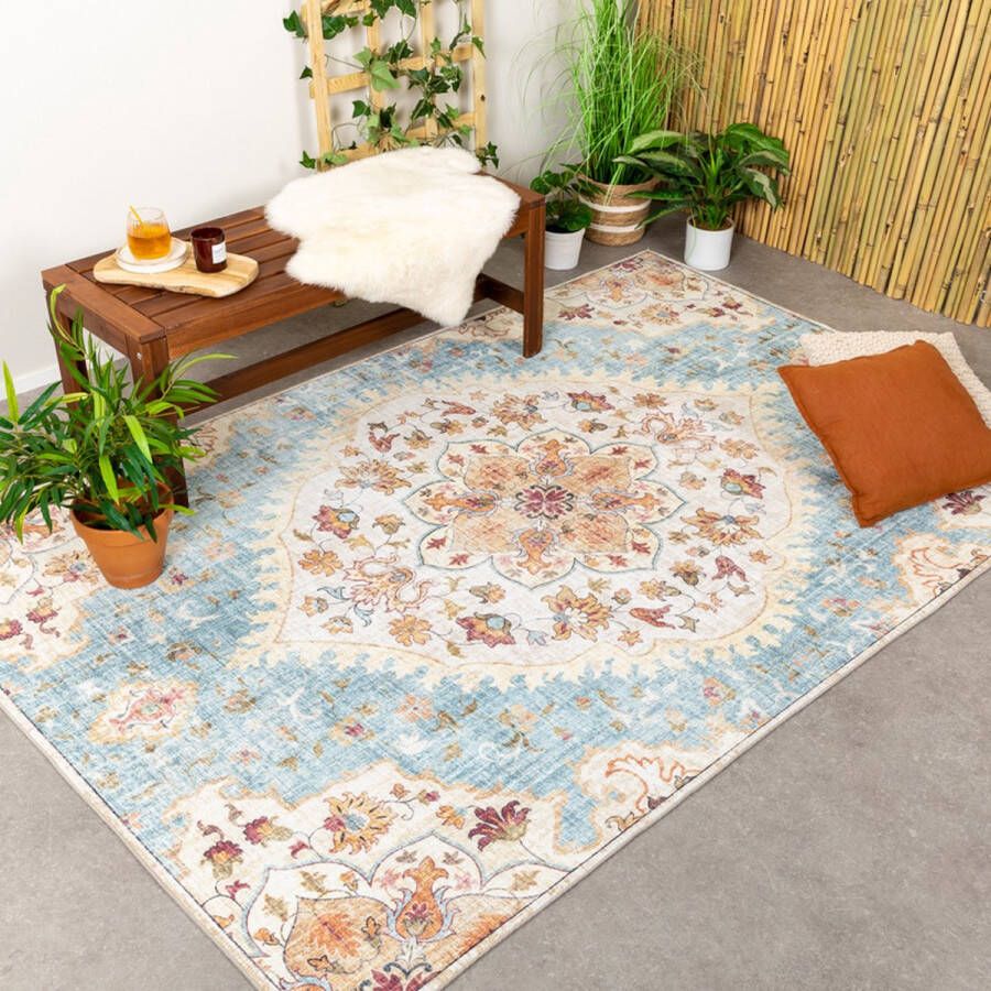 Fraai Vintage buitenkleed Santo Mandala Lichtblauw 200x290cm