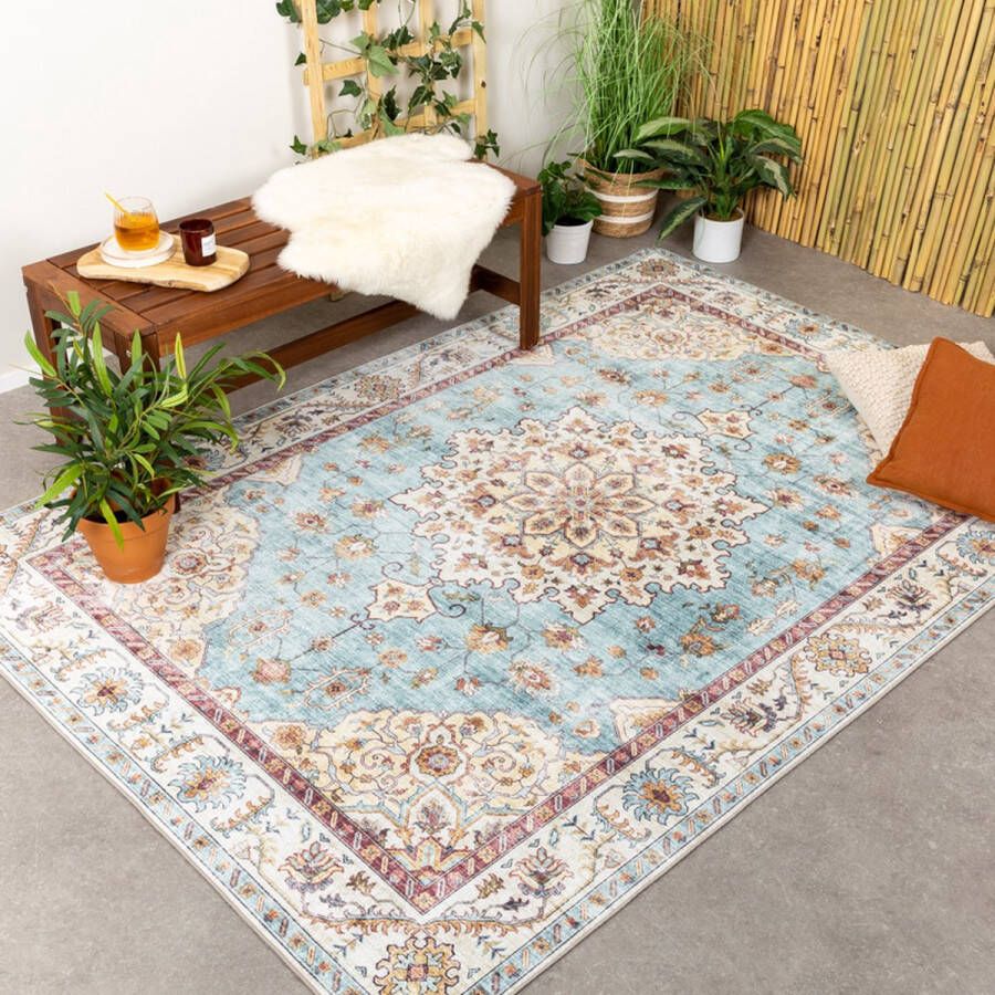 Fraai Vintage buitenkleed Santo Medaillon Lichtblauw 80x150cm