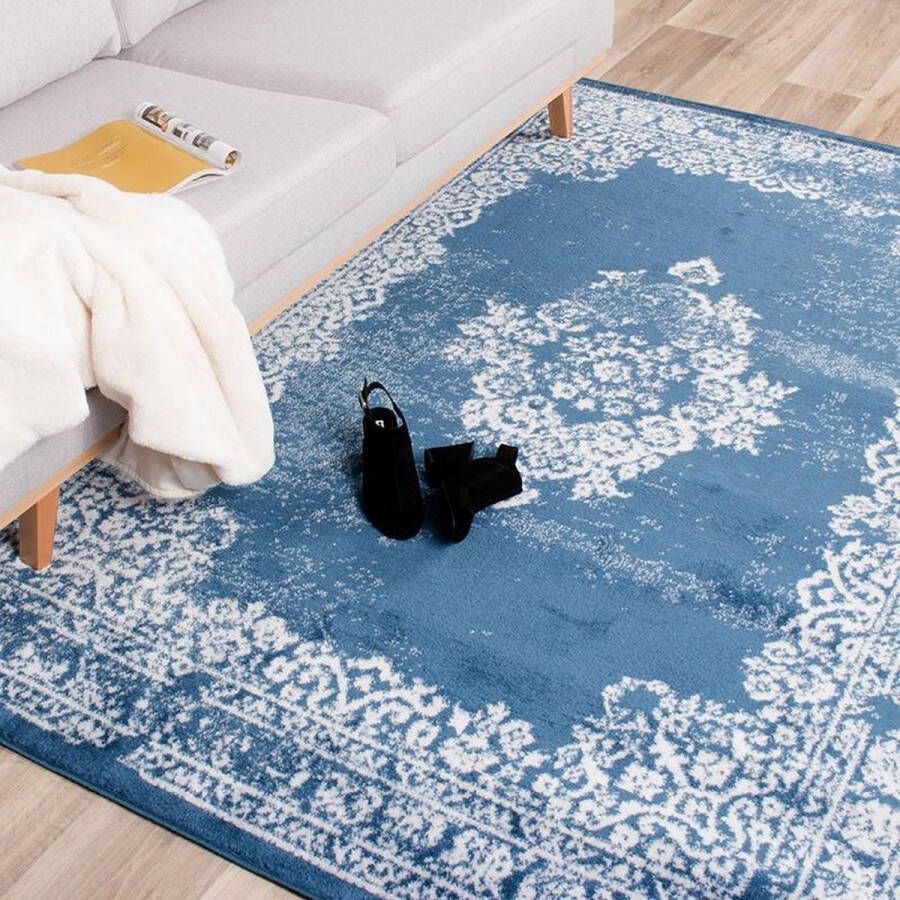 Fraai Vintage Vloerkleed Adore Medaillon Blauw 80x150cm