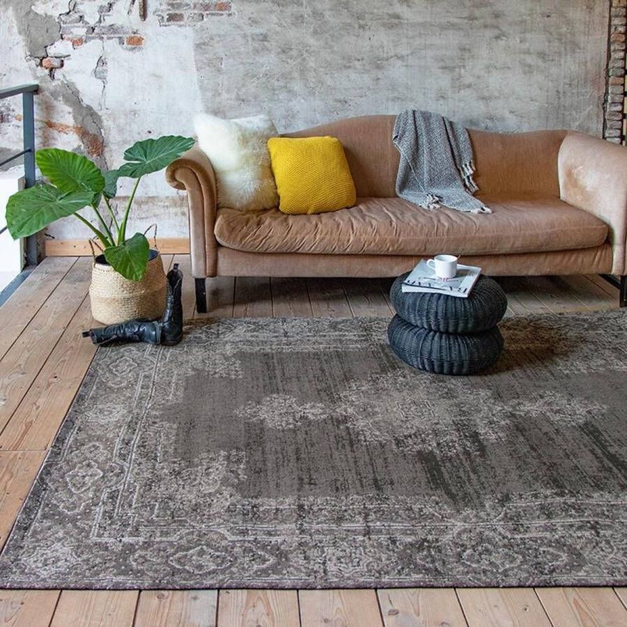 Fraai Vintage vloerkleed Dreams antraciet bruin 200 x 290 cm
