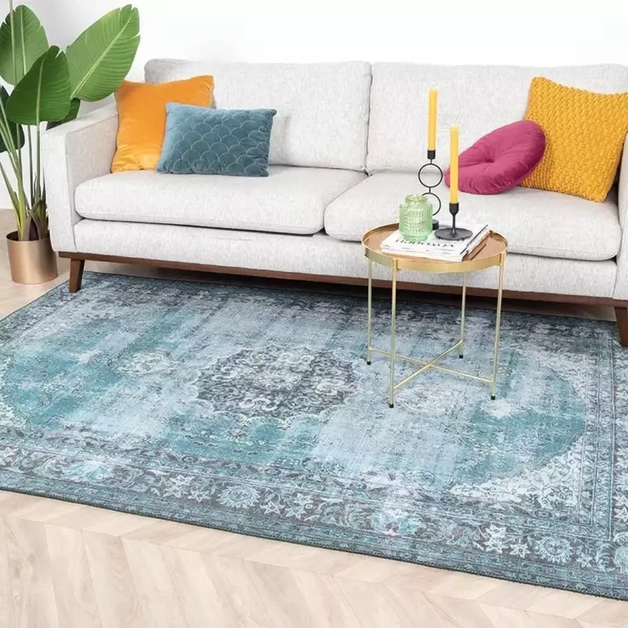 Fraai Vintage Vloerkleed Estate Medaillon Blauw groen 115x170cm