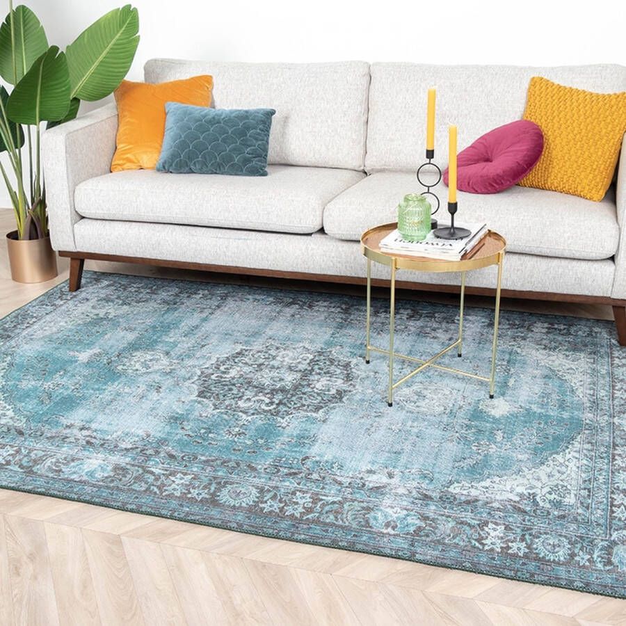 Fraai Vintage Vloerkleed Estate Medaillon Blauw groen 80x150cm