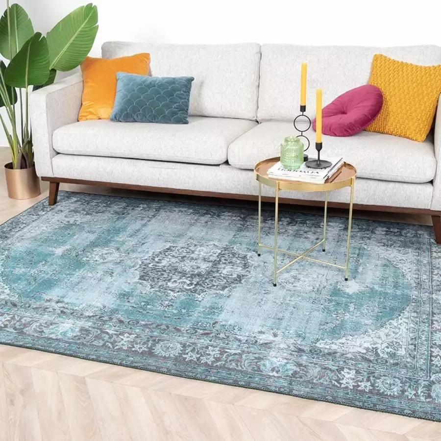Fraai Vintage Vloerkleed Estate Medaillon Blauw groen 80x150cm