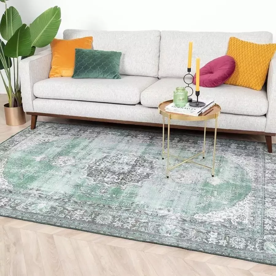 Fraai Vintage Vloerkleed Estate Medaillon Donkergroen 80x150cm