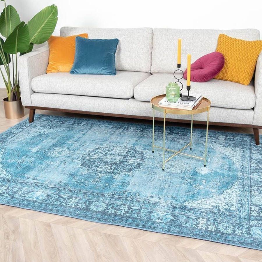 Fraai Vintage Vloerkleed Estate Medaillon Lichtblauw 190x290cm