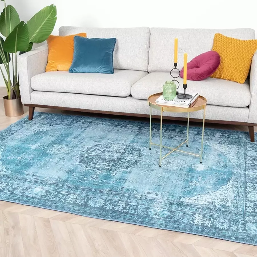 Fraai Vintage Vloerkleed Estate Medaillon Lichtblauw 230x330cm