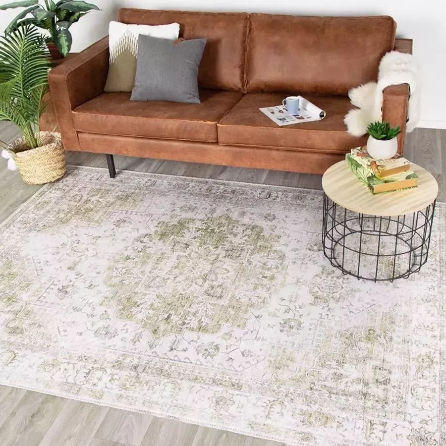 Fraai Vintage vloerkleed Lago Groen Creme 140x200cm