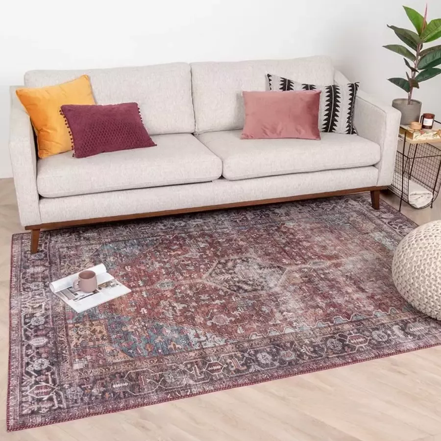 Fraai Vintage vloerkleed Lugan Bordeauxrood 80x150cm