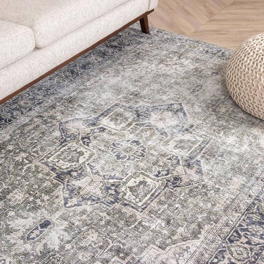 Fraai Vintage vloerkleed Lugan Groen Grijs 80x150cm