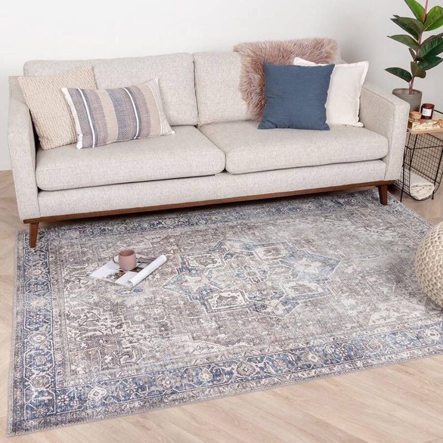 Fraai Vintage vloerkleed Lugan Taupe Blauw 160x230cm